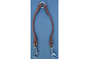 Koblingsstykke - Kæde i krom og brunt læder til 2 hunde - 6 mm x 25 cm
