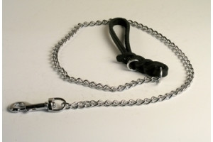 Enkeltline/Hundeline – Metalkæde i krom med flettet læderhåndtag – 120 cm