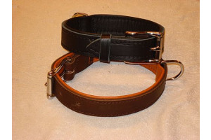 HALSBÅND - læder - foret med blødt skind - bredde 20 mm. - længde 45 cm. sort - krom.