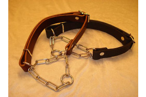 UNIVERSALHALSBÅND i læder - med rustfri kæde - 24 mm. - brun.