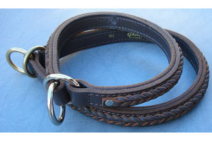 KENJAN Kvælerhalsbånd - læder - med flet - dobbeltsyet - 24 mm bredt - BRUN