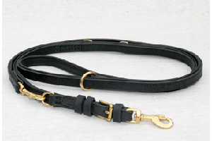 Dobbeltline/Hundesnor i sort m. sort skind på bagsiden og karabinhage i messing