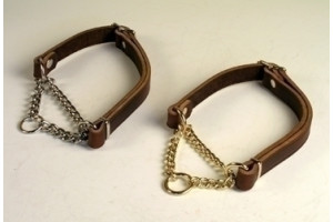 UNIVERSALHALSBÅND i læder - med messing kæde - 24 mm. - brun